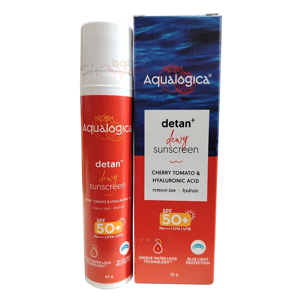 Aqualogica Detan+ Dewy Sunscreen SPF50+ With Cherry Tomato & Hyaluronic Acid 50g Aqualogica Detan Dewy Sunscreen SPF50 With Cherry Tomato Hyaluronic Acid 50g Aqualogica Detan+ Dewy Sunscreen SPF50+ With Cherry Tomato & Hyaluronic Acid 50g