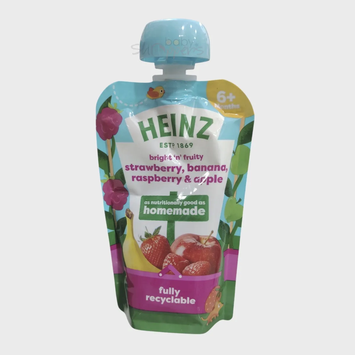 Heinz Strawberry Banana Raspberry & Apple Pouch 6m+ 100g Heinz Strawberry Banana Raspberry & Apple Pouch 6m+ 100g
