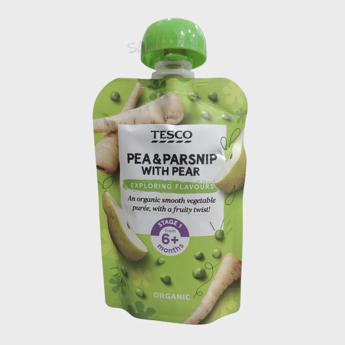 Tesco Baby Organic Pea & Parsnip With Pear Pouch 6m+ 100g Tesco Baby Organic Pea & Parsnip With Pear Pouch 6m+ 100g