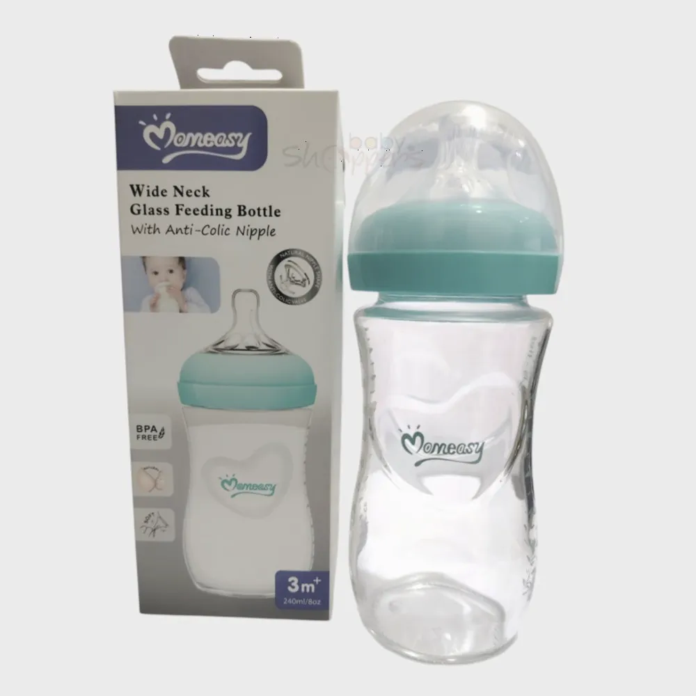 Momeasy Wide Neck Glass Feeding Bottle 3m+ 240ml Green Momeasy Wide Neck Glass Feeding Bottle 3m+ 240ml