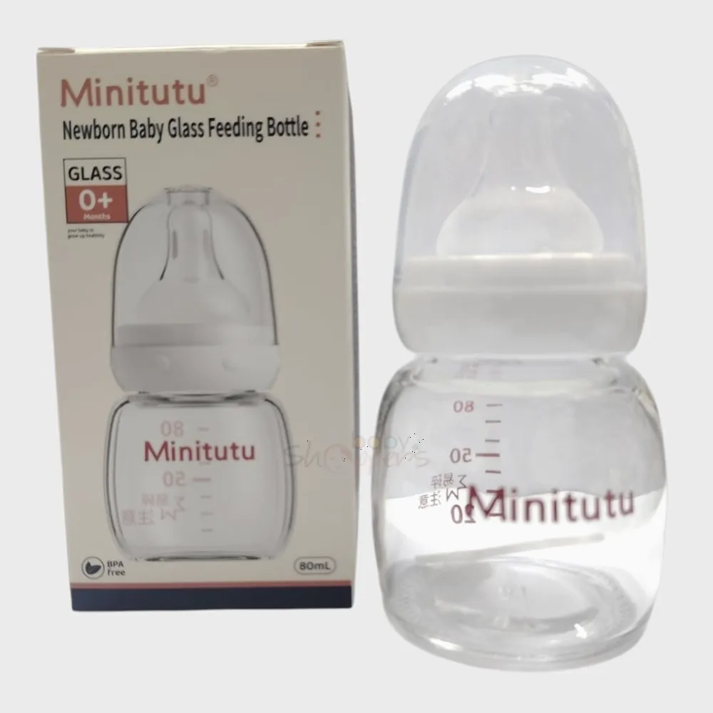 Minitutu Newborn Baby Glass Feeding Bottle 0m+ 80ml Minitutu Newborn Baby Glass Feeding Bottle 0m+ 80ml