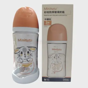 Minitutu Painted Anti-Falling Glass Baby Bottle 240ml