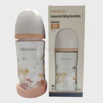 Minitutu Painted Anti-Falling Glass Baby Bottle 3Months+ 240ml