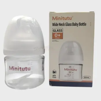 Minitutu Wide Neck Glass Baby Bottle 0 Months+ 80ml