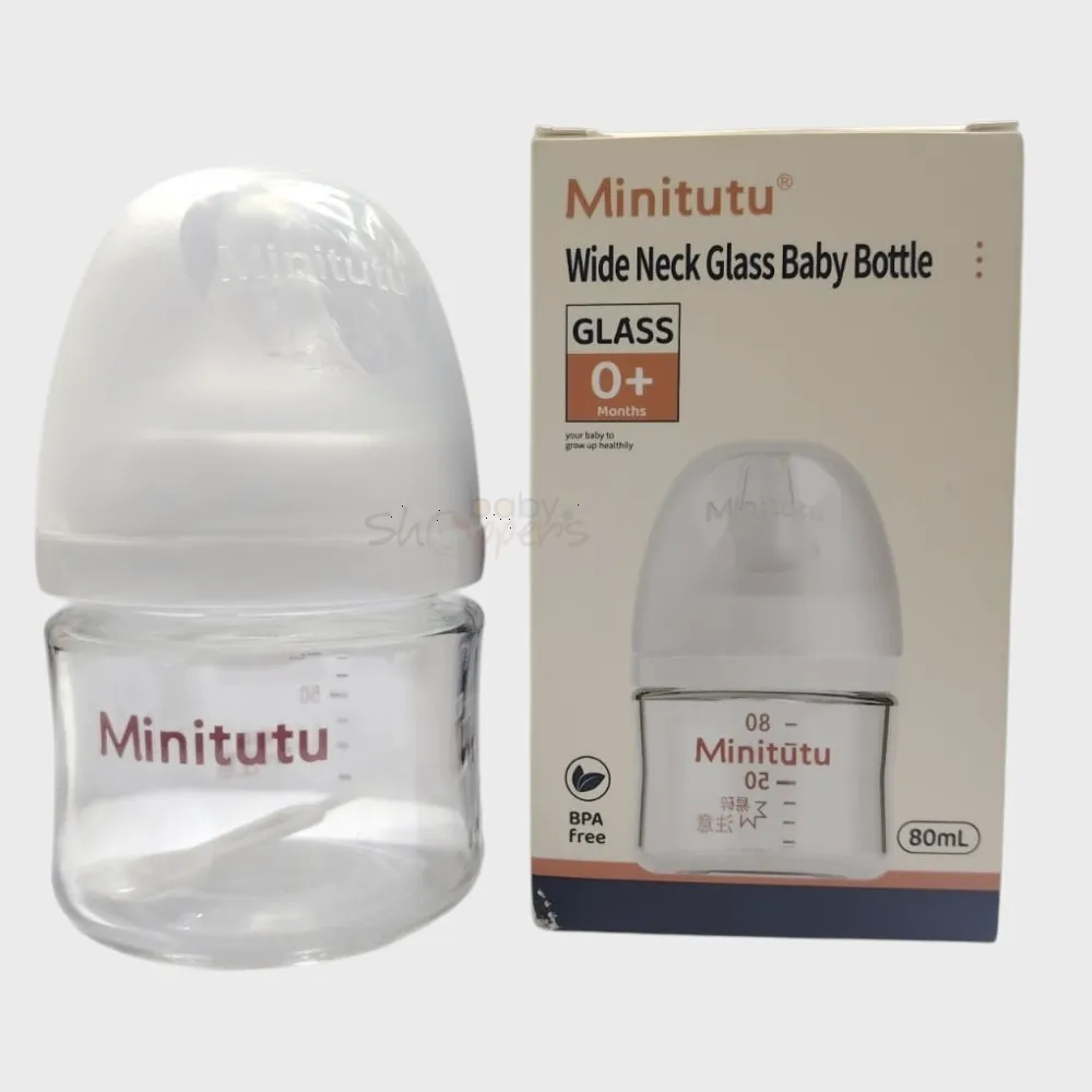 Minitutu Wide Neck Glass Baby Bottle 0 Months+ 80ml Minitutu Wide Neck Glass Baby Bottle 0 Months+ 80ml