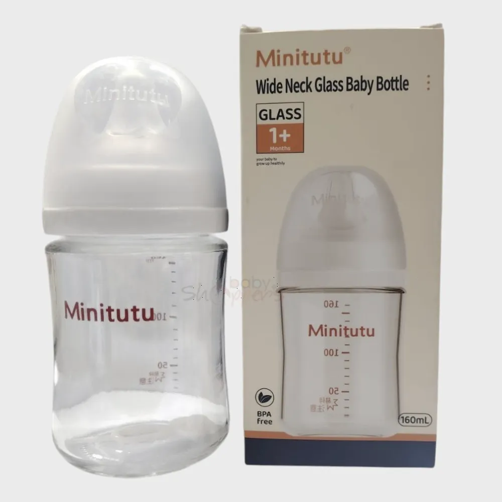 Minitutu Wide Neck Glass Baby Bottle 1m+ 160ml Minitutu Wide Neck Glass Baby Bottle 1m+ 160ml