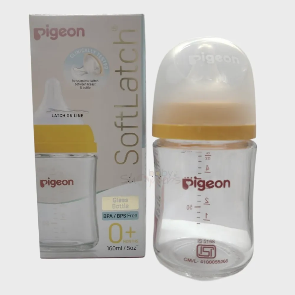 Pigeon SofTouch Wide-Neck Glass Feeding Bottle 0 Months+ 160ml Pigeon SofTouch Wide-Neck Glass Feeding Bottle 0 Months+ 160ml