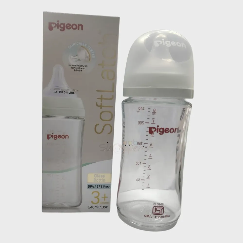 Pigeon SofTouch Wide Neck Glass Feeding Bottle 3m+ 240ml Pigeon SofTouch Wide Neck Glass Feeding Bottle 3m+ 240ml