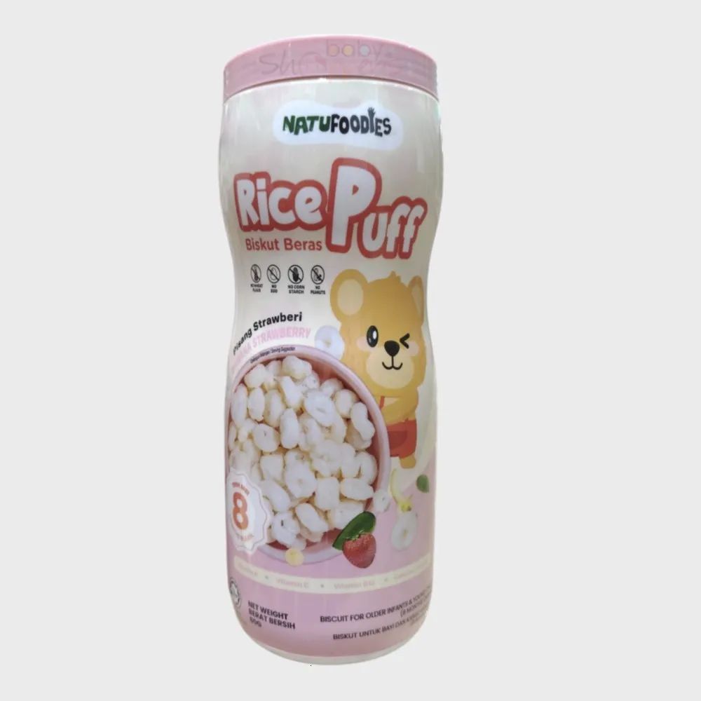 Natufoodies Organic Rice Puff Banana Strawberry 60g – Baby Snack for 8+ Months Natufoodies Organic Rice Puff Banana Strawberry 60g – Baby Snack for 8+ Months